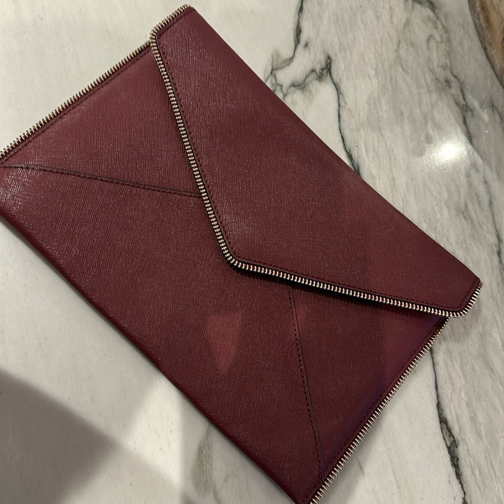 Rebecca Minkoff zipper trimmed clutch burgundy